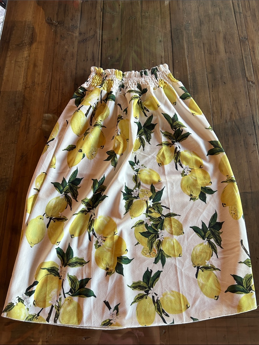 White Lemon-Print Midi Skirt